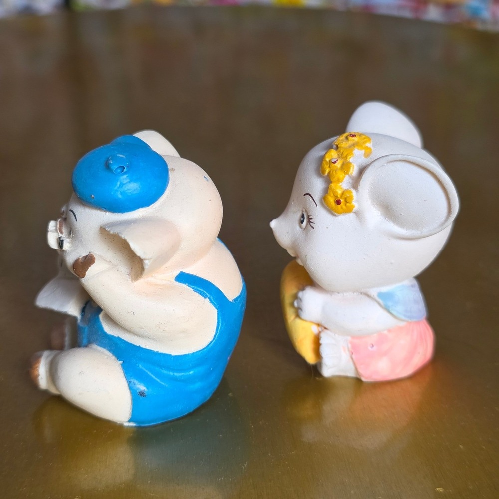 Vintage Anthropomorphic Pig & Mouse Figurines Set Whimsical Animal Pig Core - Picture 4 of 16